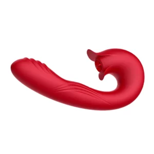 Vibrador vermelho curvado.