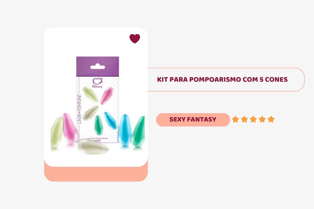 banner com imagem de um site de pompoarismo com 5 cones de cores diversas da marca sexy fantasy