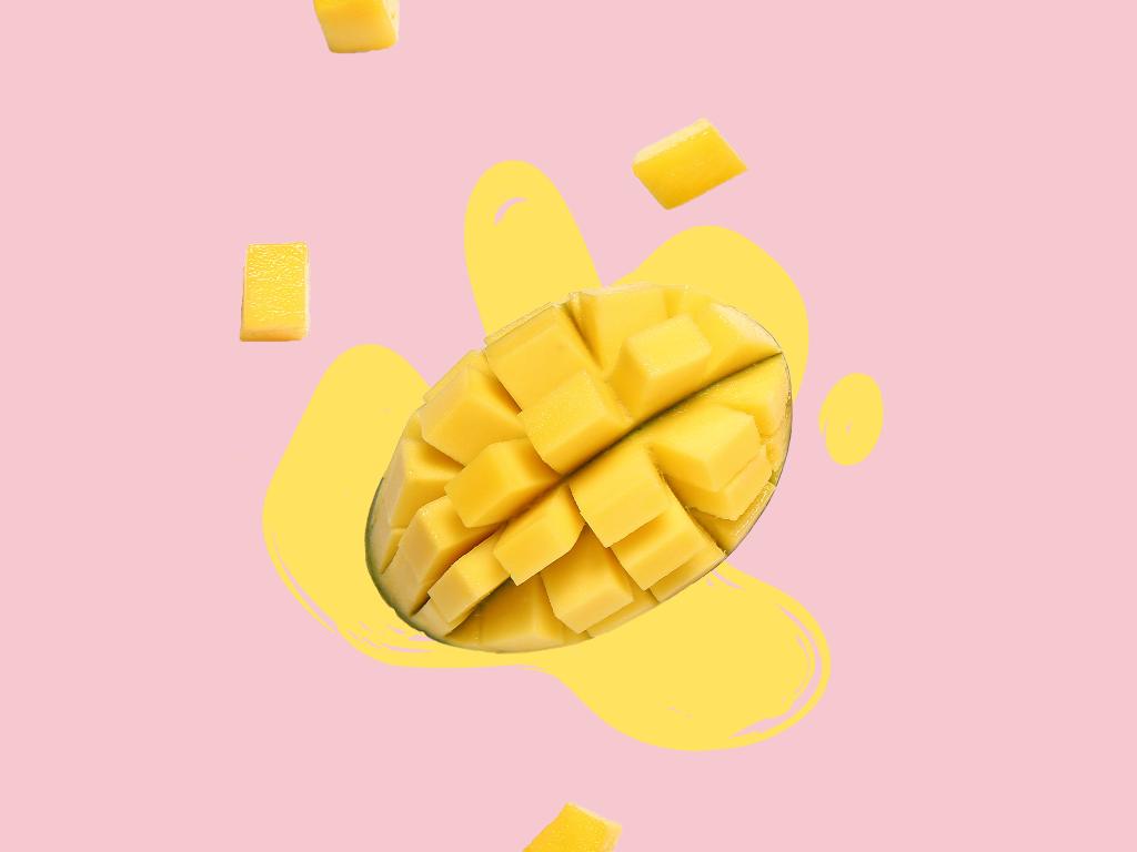 pedaço de manga em um fundo rosa claro