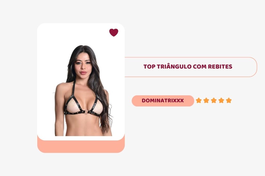 banner com imagem de uma mulher morena usando top triangulo com rebites da dominatrixxx