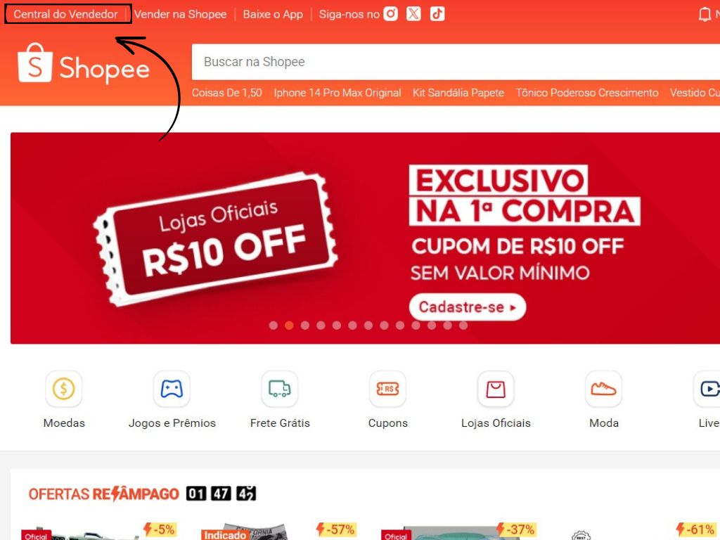 cadastro de vendedor da shopee no computador