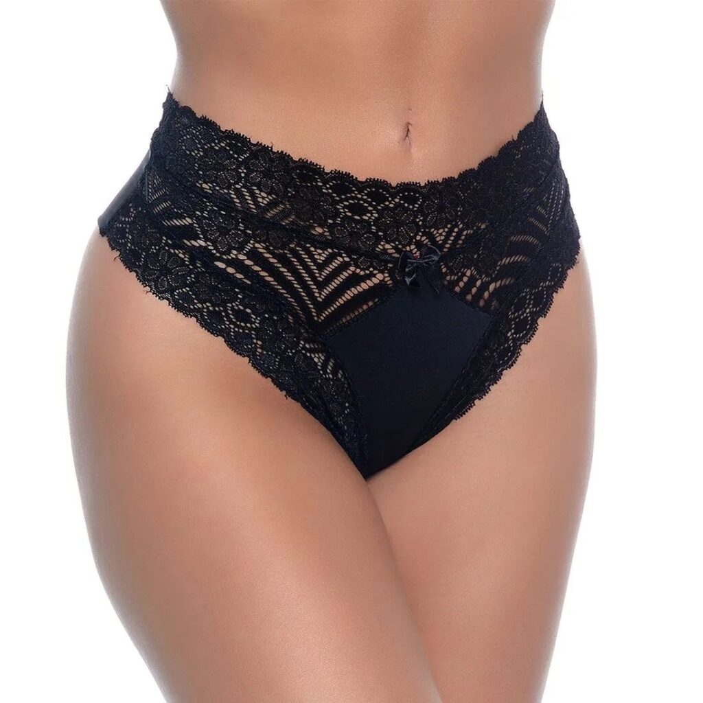 calcinha com fio duplo cos largo com detalhes em renda yully lingerie