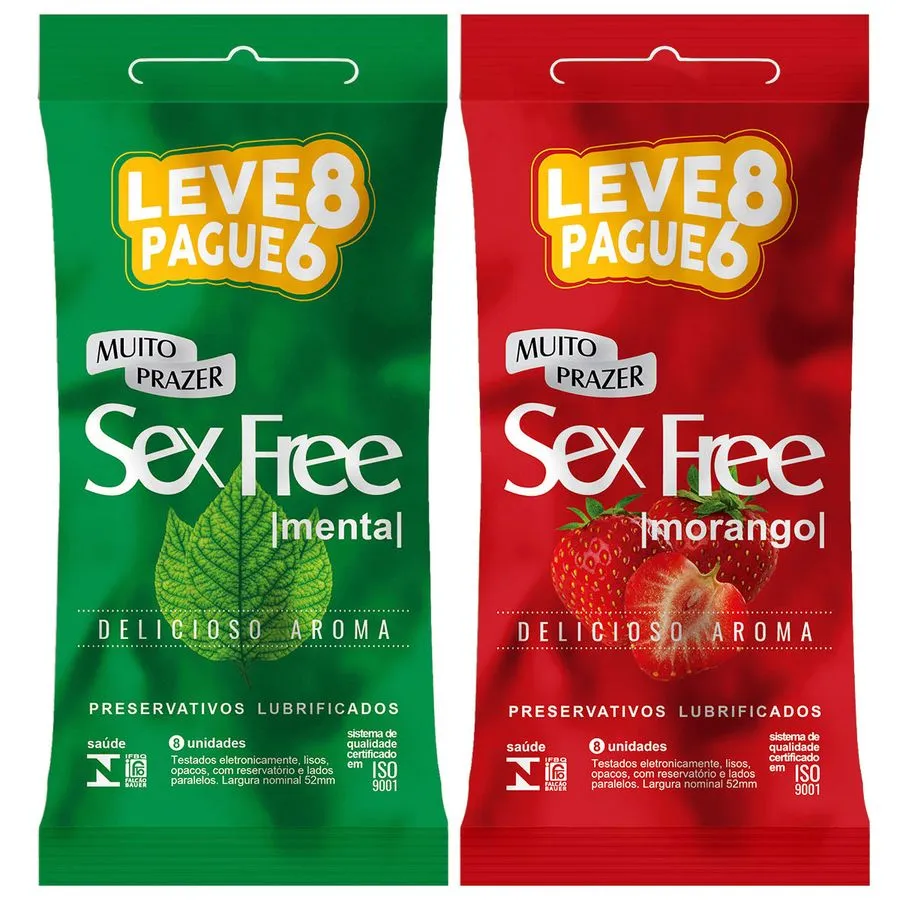 preservativos aromáticos menta e morango sex free