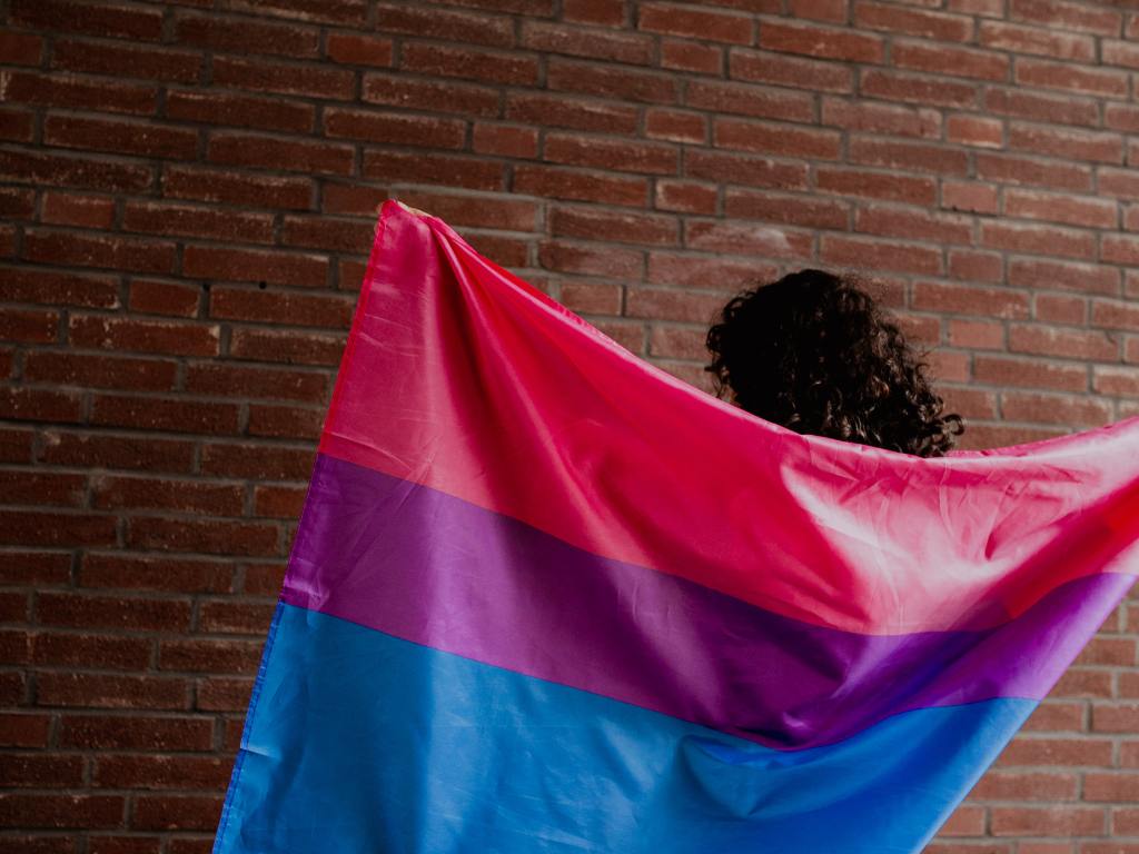 Mulher com bandeira bissexual