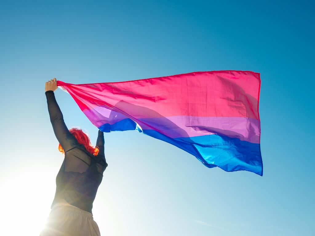 Pessoa com a bandeira bissexual