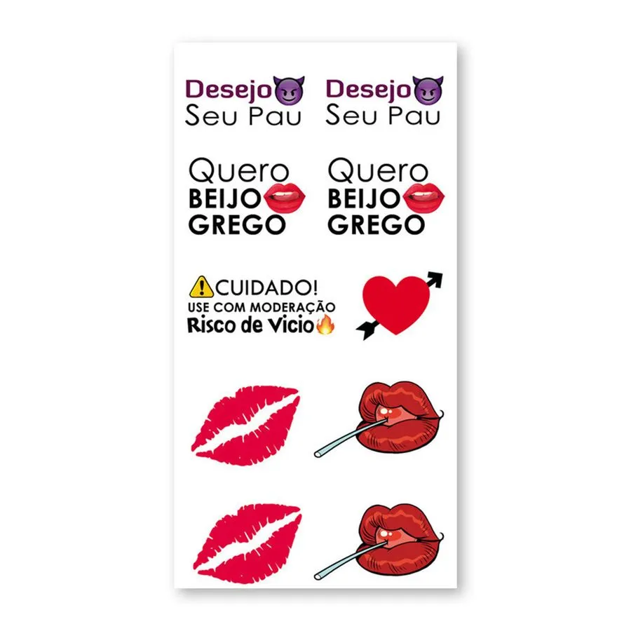 Cartela de Tatuagem Adesiva Temporária Desejo seu Pau
