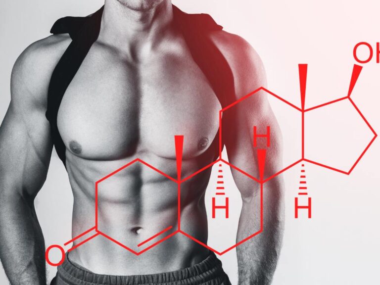 Homem com símbolo químico da testosterona