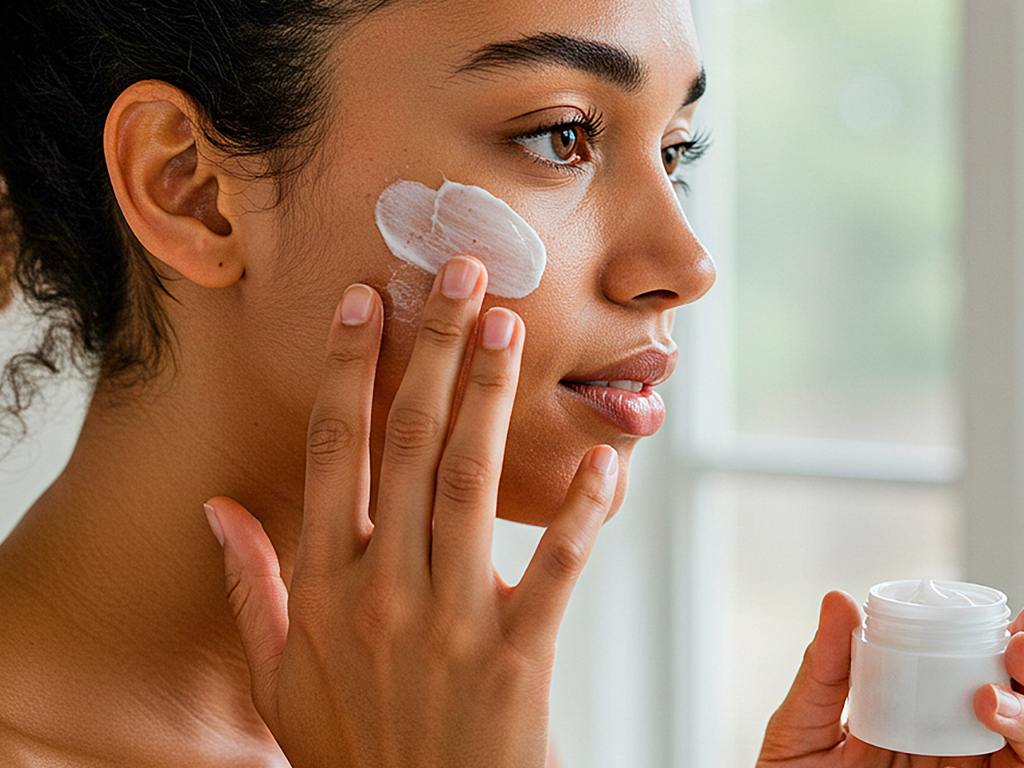 Mulher aplicando hidratante