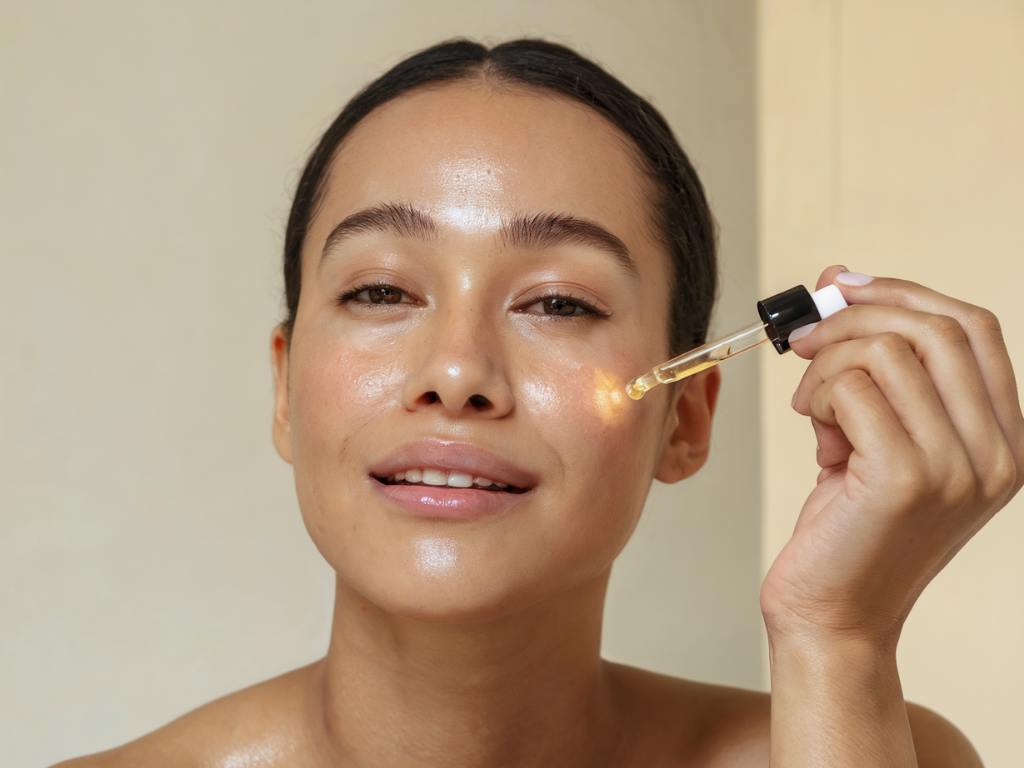 Mulher aplicando sérum facial