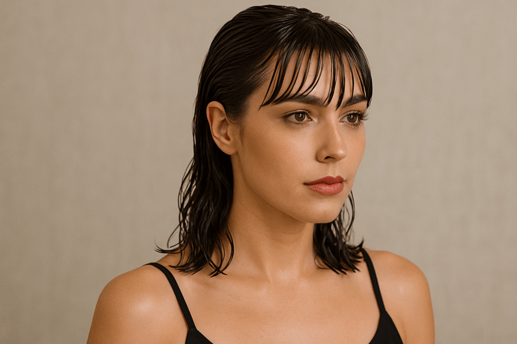 penteado molhado com franja