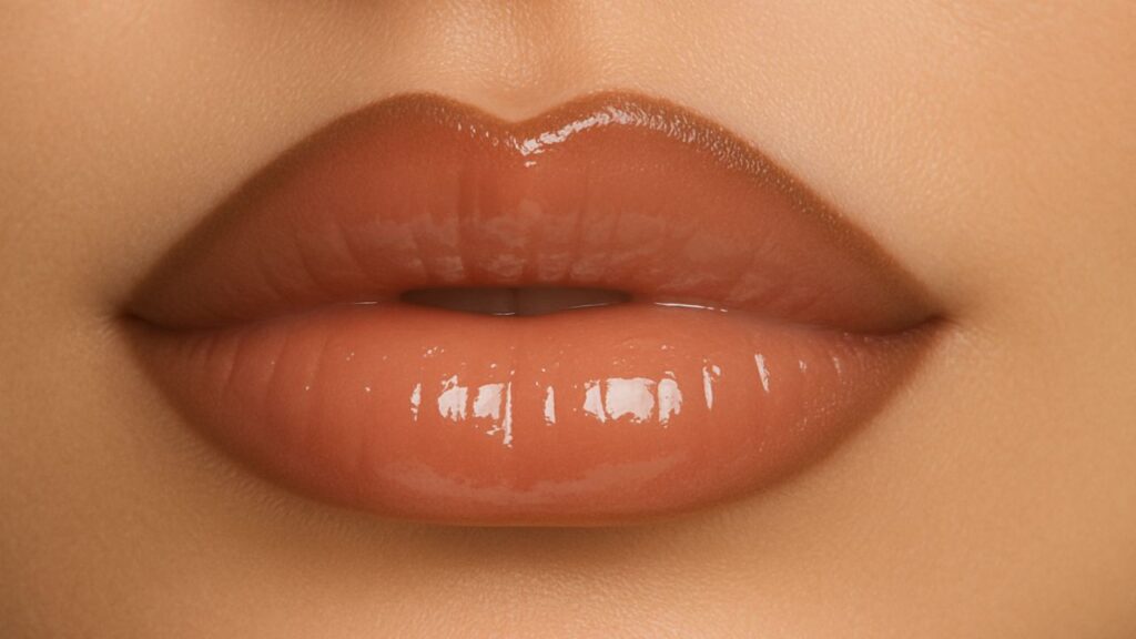 lip combo com lápis marrom e gloss nude