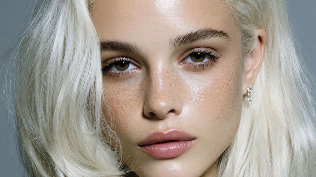 mulher com cabelo loiro platinado