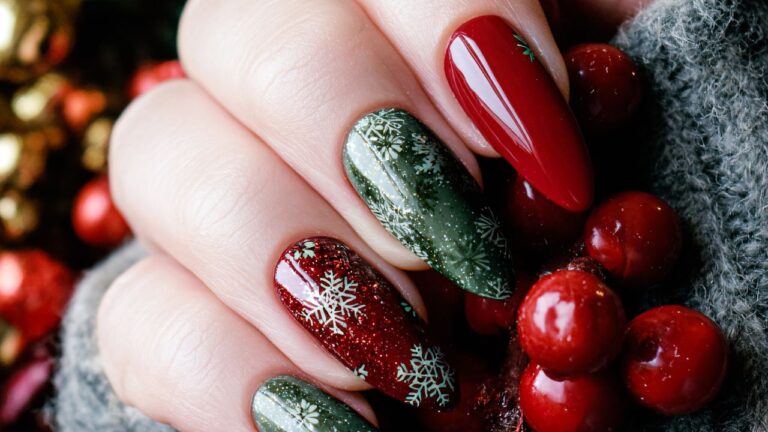 unhas para o natal verde e vermelha