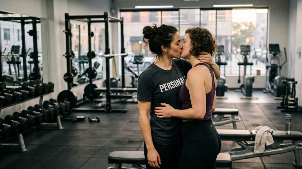 mulheres se beijando na academia
