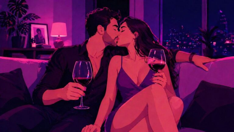 casal tomando vinho em casa