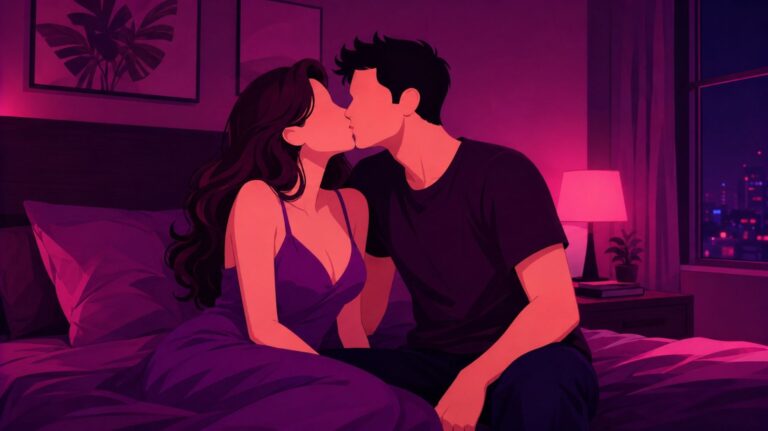 ilustração de um conto erotico de um casal se beijando
