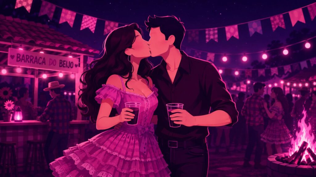 ilustração para conto erótico de um casal se beijando na festa junina