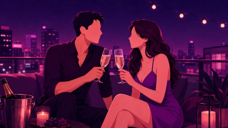 ilustração para um conto erótico sobre um casal que transa na festa da empresa