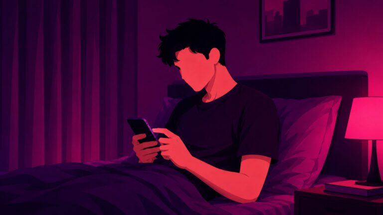 ilustração de um conto erotico de um homem usando o celular na cama