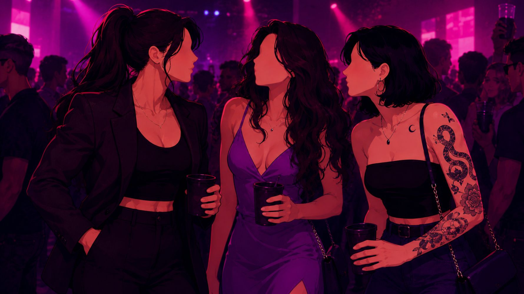 ilustração para um conto erótico sobre sexo entre três mulheres