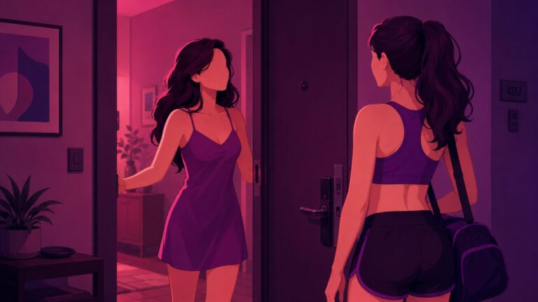 ilustração para conto erótico de uma mulher abrindo a porta do apartamento para outra mulher
