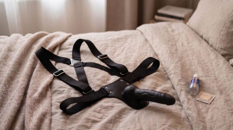 strapon preto na cama