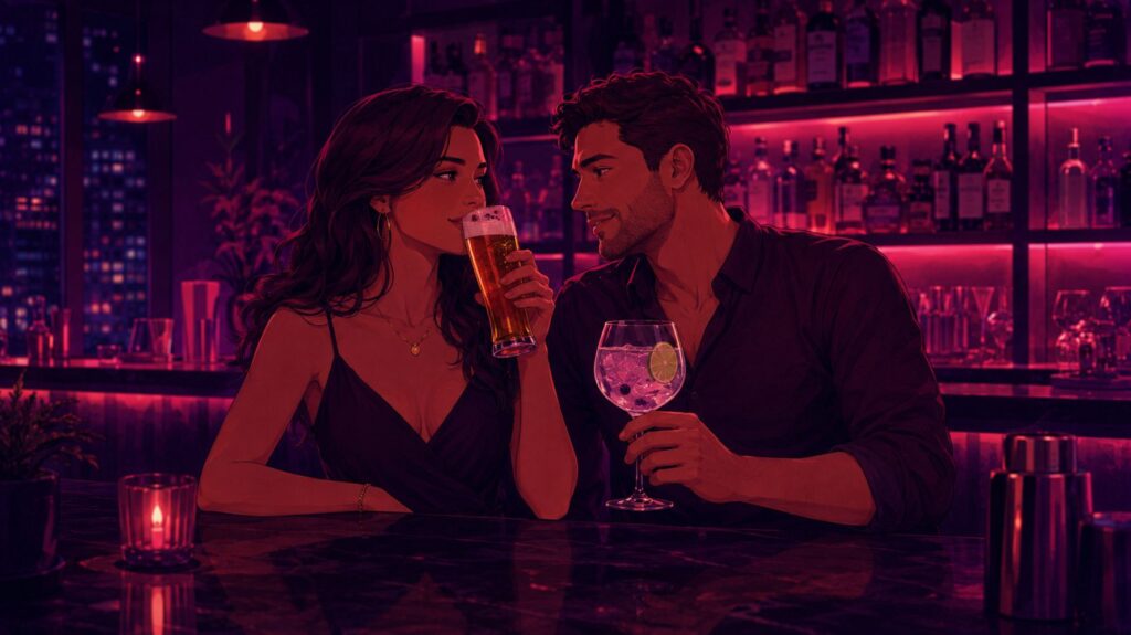 ilustração para conto erótico de casal bebendo no bar