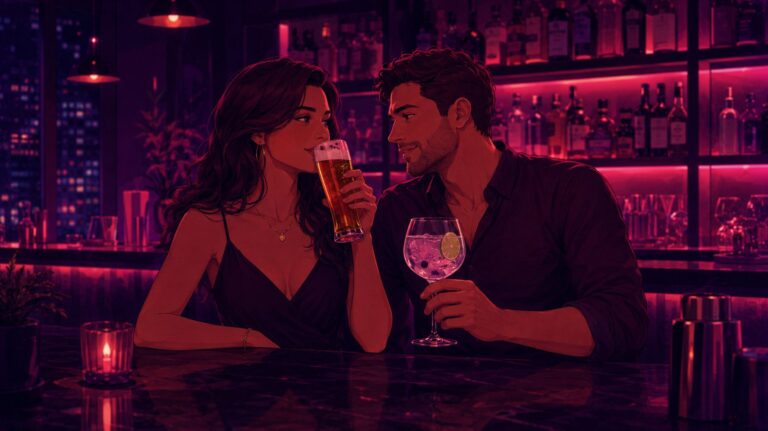 ilustração para conto erótico de casal bebendo no bar