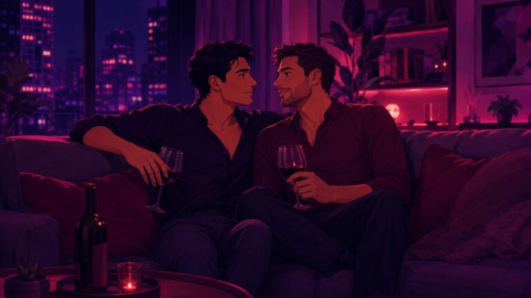 ilustração para conto erótico de casal tomando vinho no sofá
