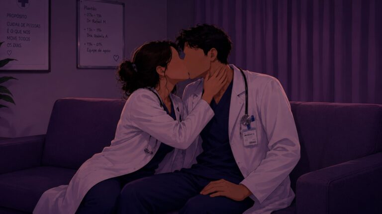 ilustração para conto erótico de dois médicos se beijando