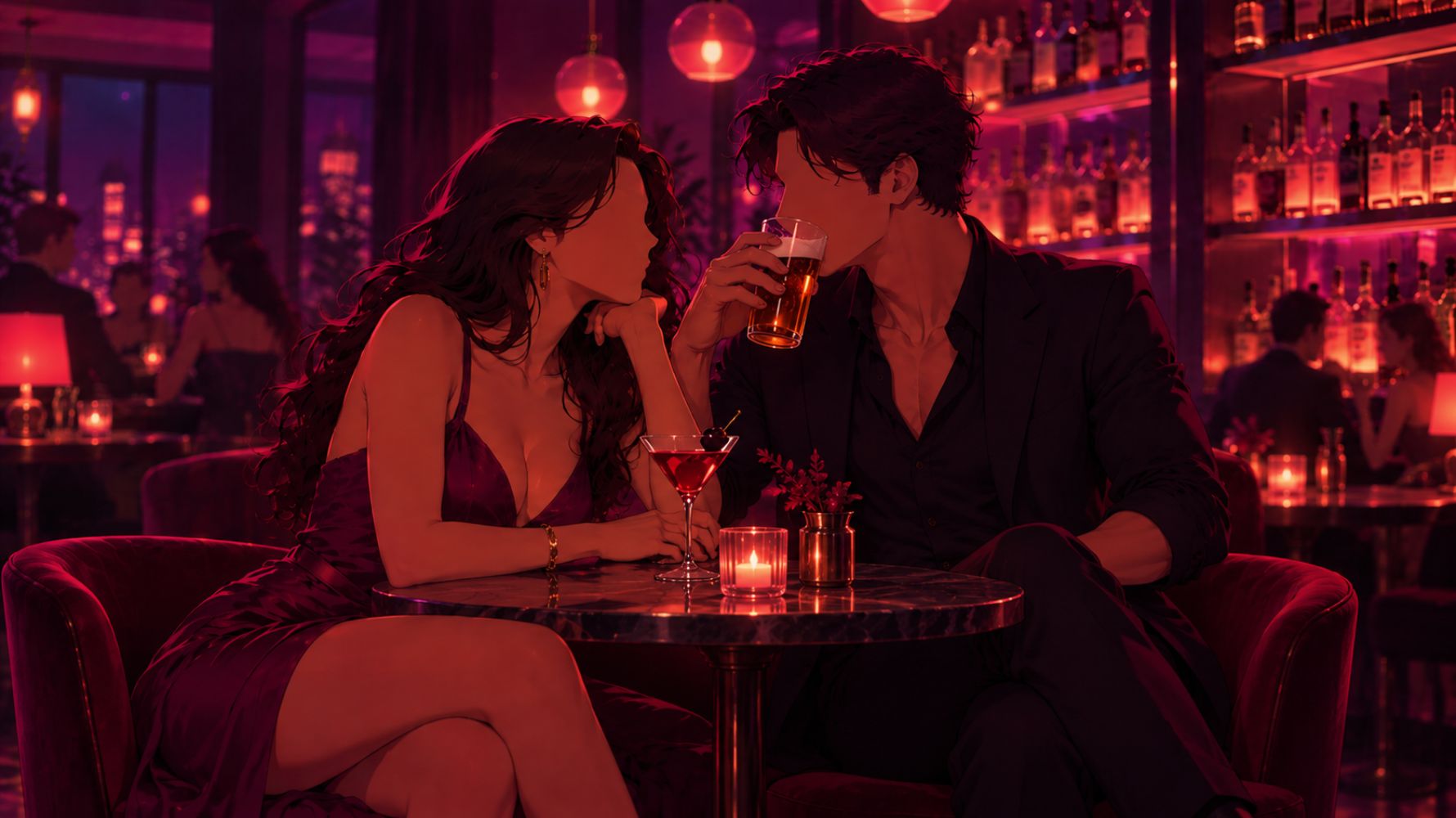 ilustração para conto erótico de um casal bebendo no bar
