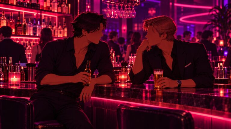 ilustração com homens bebendo em bar