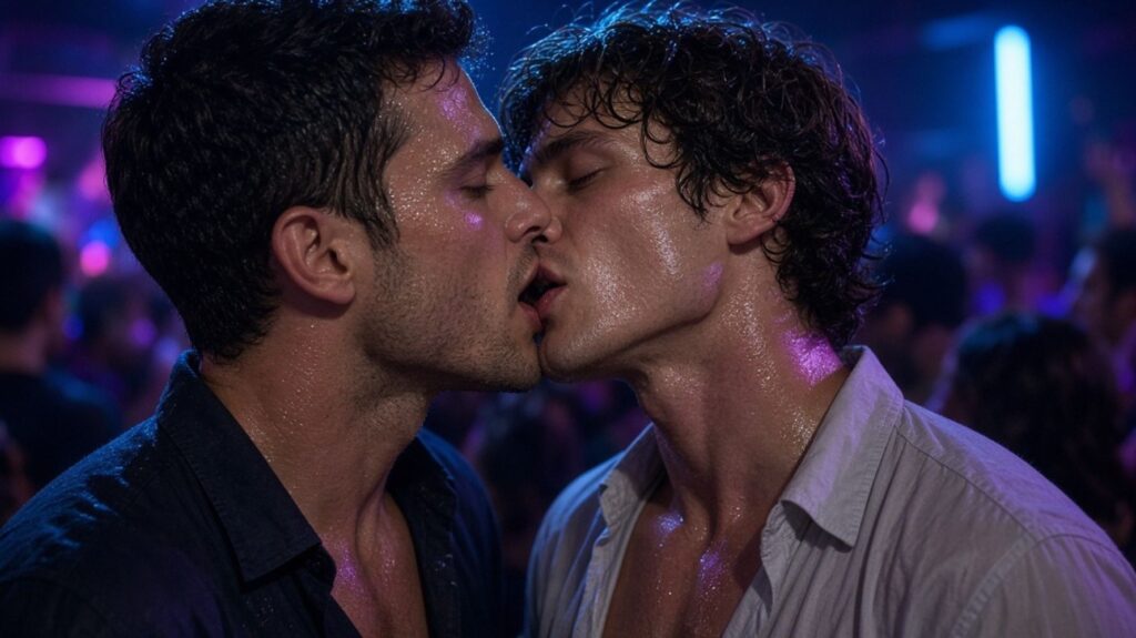casal gay se beijando na balada